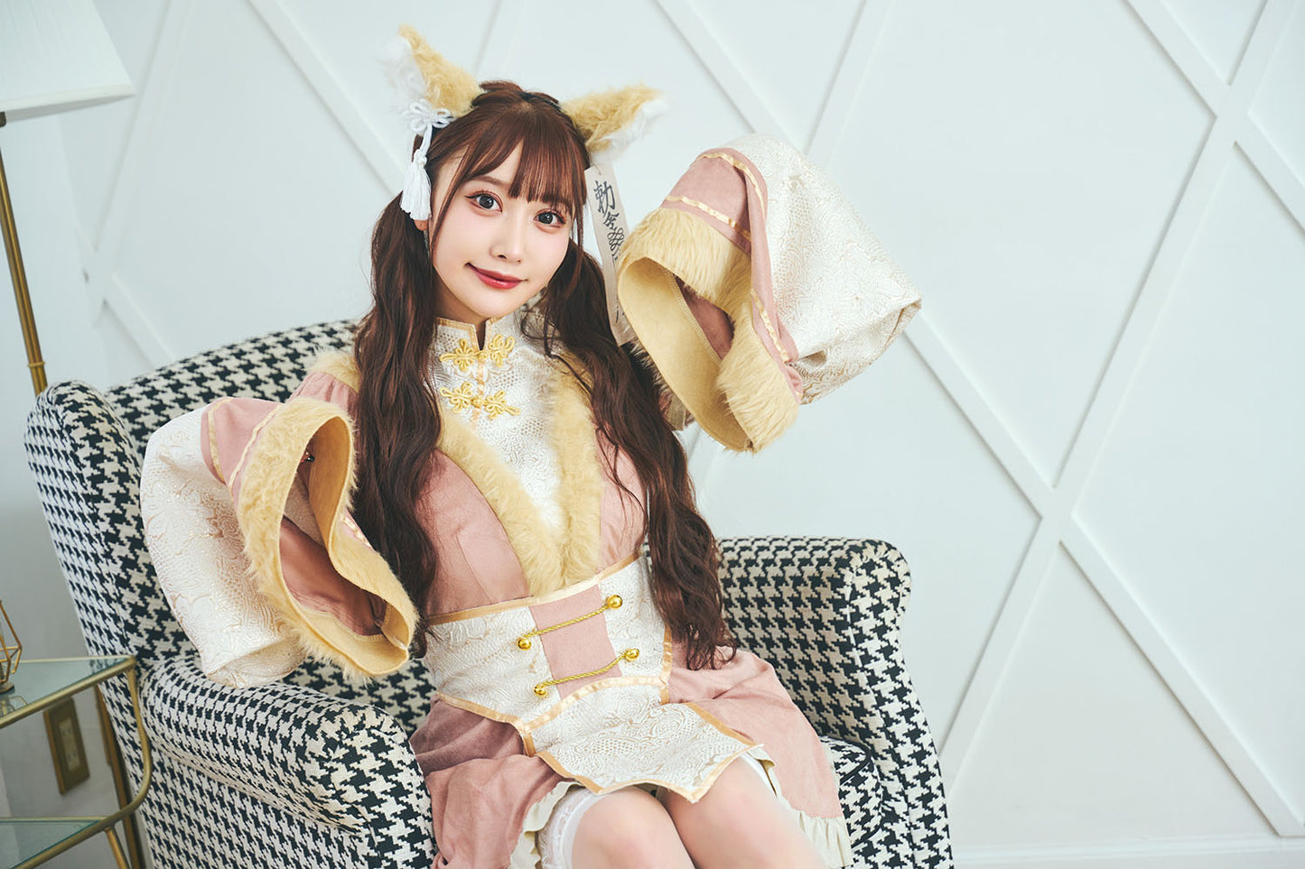 《まいかちゃん&ルミちゃん着用》 コスプレ ハロウィン 狐 キョンシー ダスティコンフィ キツネキョンシー レディース フリーサイズ ブルー/ピンク【クリアストーン】♡