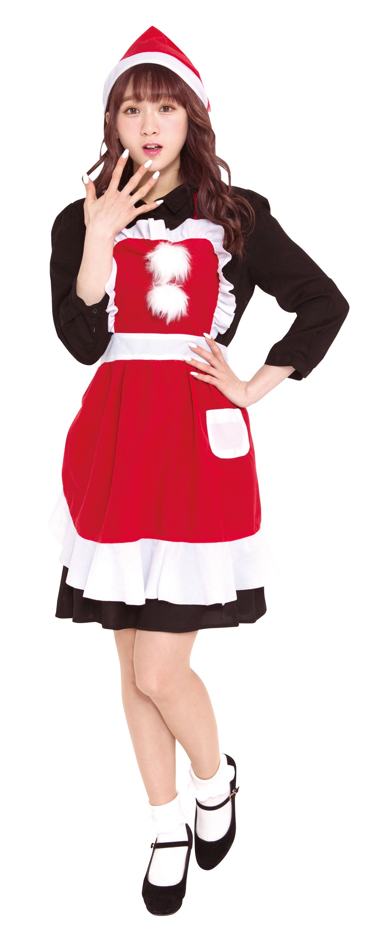 コスプレ クリスマス サンタ フリルクリスマスエプロン エプロン レディース フリーサイズ レッド【クリアストーン】