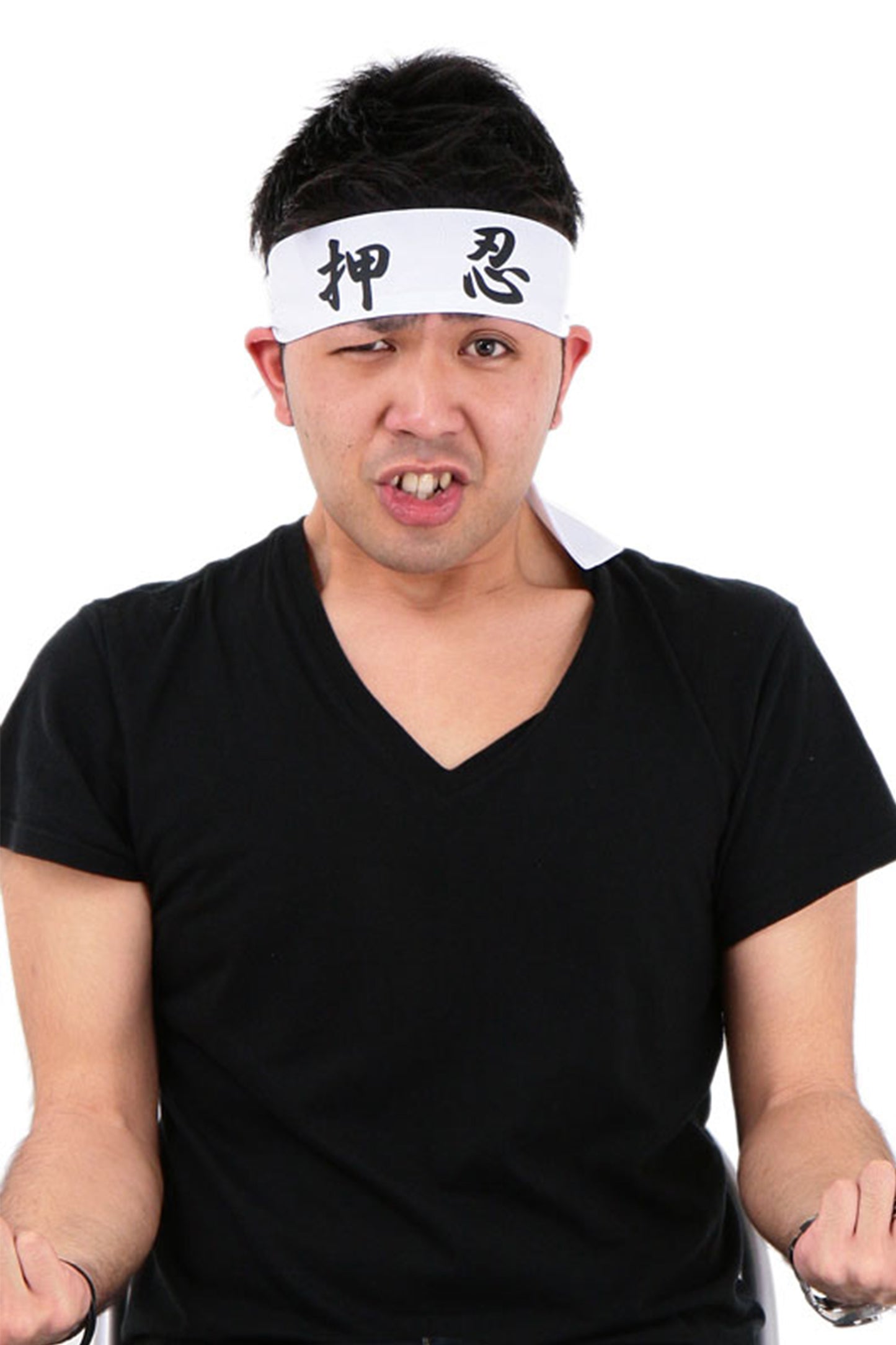 コスプレ ハロウィン 小物 ハチマキ 押忍 ユニセックス ホワイト【クリアストーン】