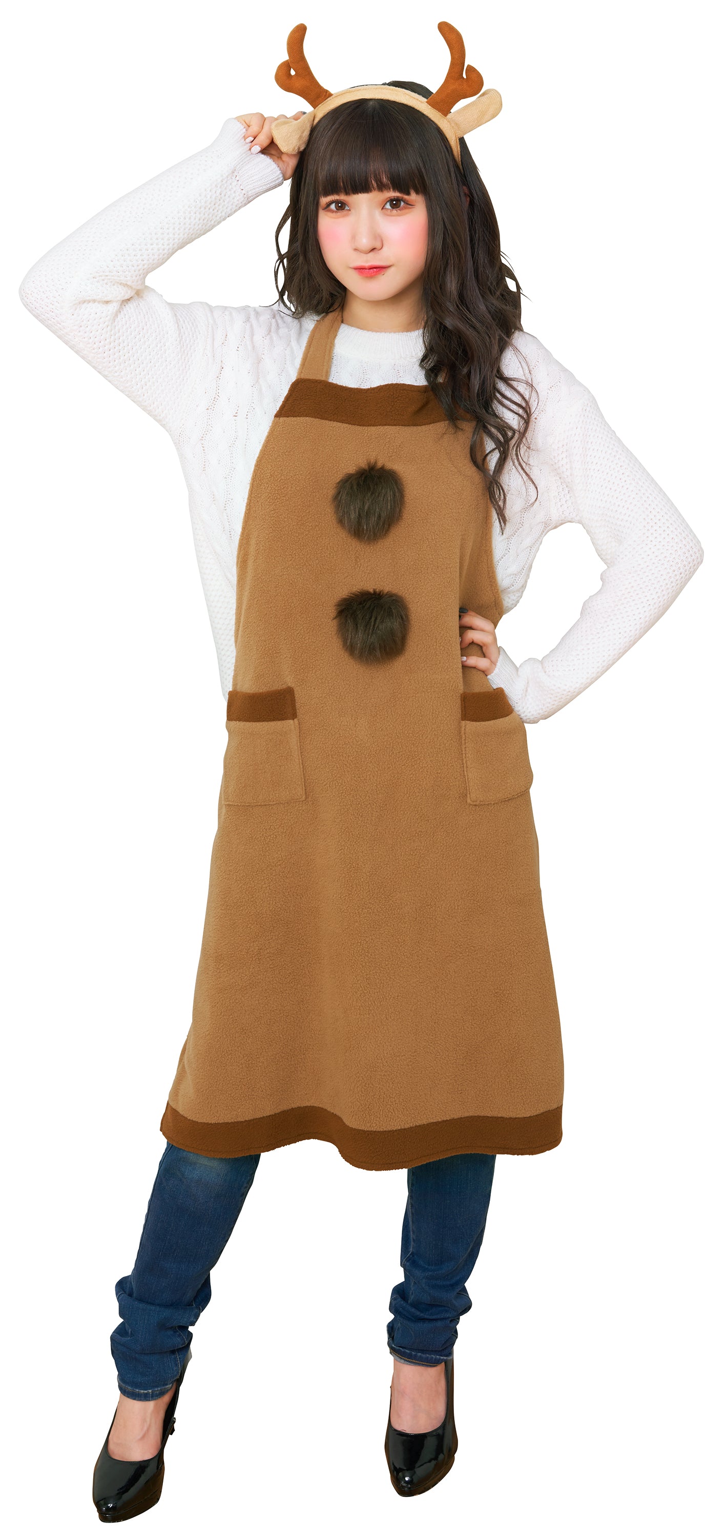 コスプレ クリスマス トナカイ トナカイエプロンセット ユニセックス フリーサイズ ブラウン【クリアストーン】
