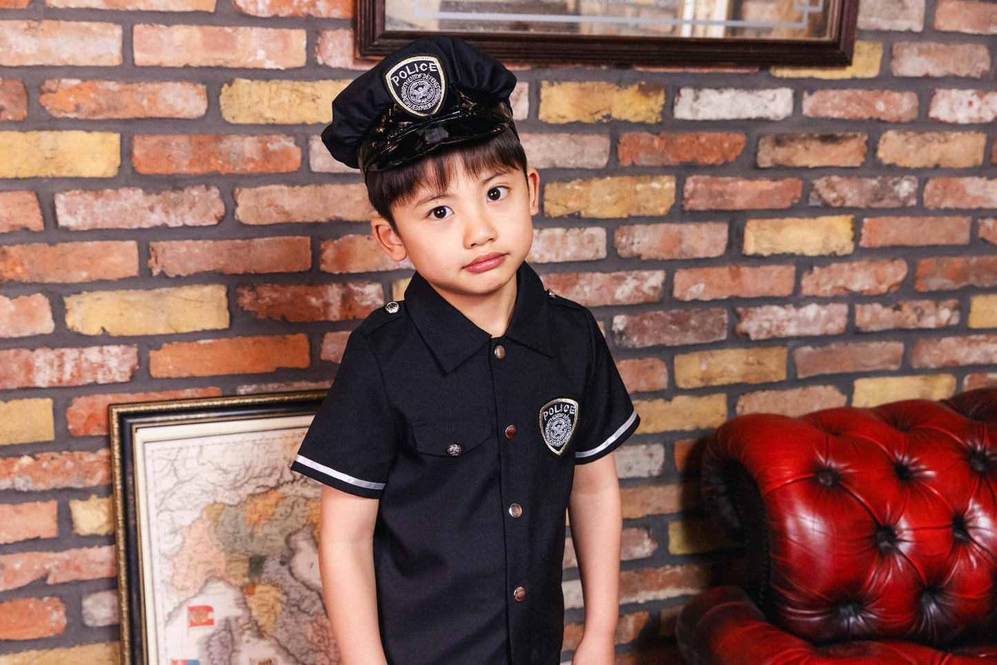 コスプレ キッズ こども 警官 ハロウィン スーパーポリスマン 男の子 100/120/140cm ブラック【クリアストーン】