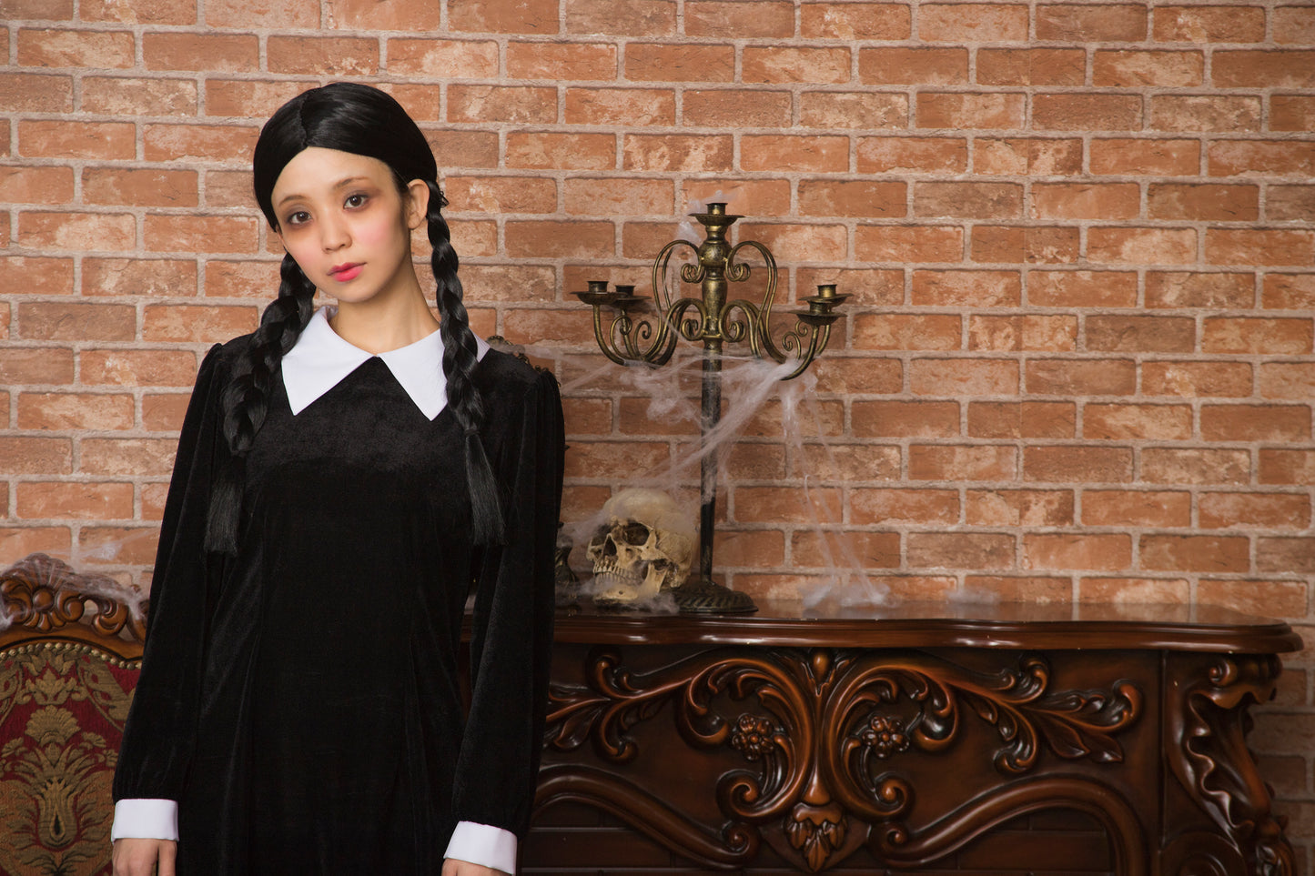 コスプレ 人形 ハロウィン ベルベットワンピースガール レディース フリーサイズ ブラック【クリアストーン】