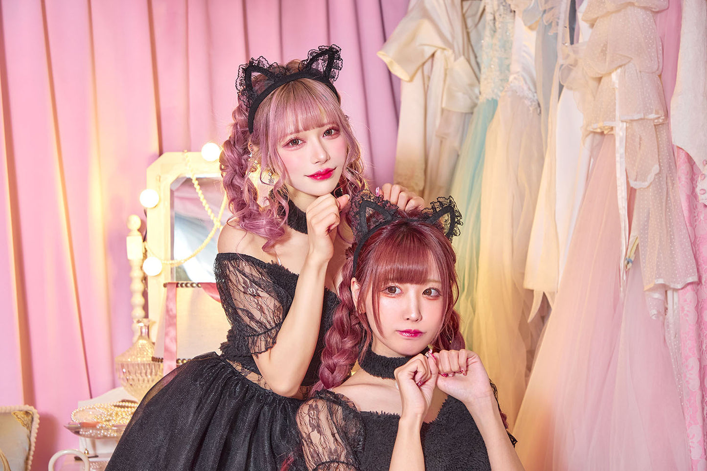 コスプレ ねこ コケティッシュガーリー ブラックレースキャット レディース S M L ブラック【クリアストーン】