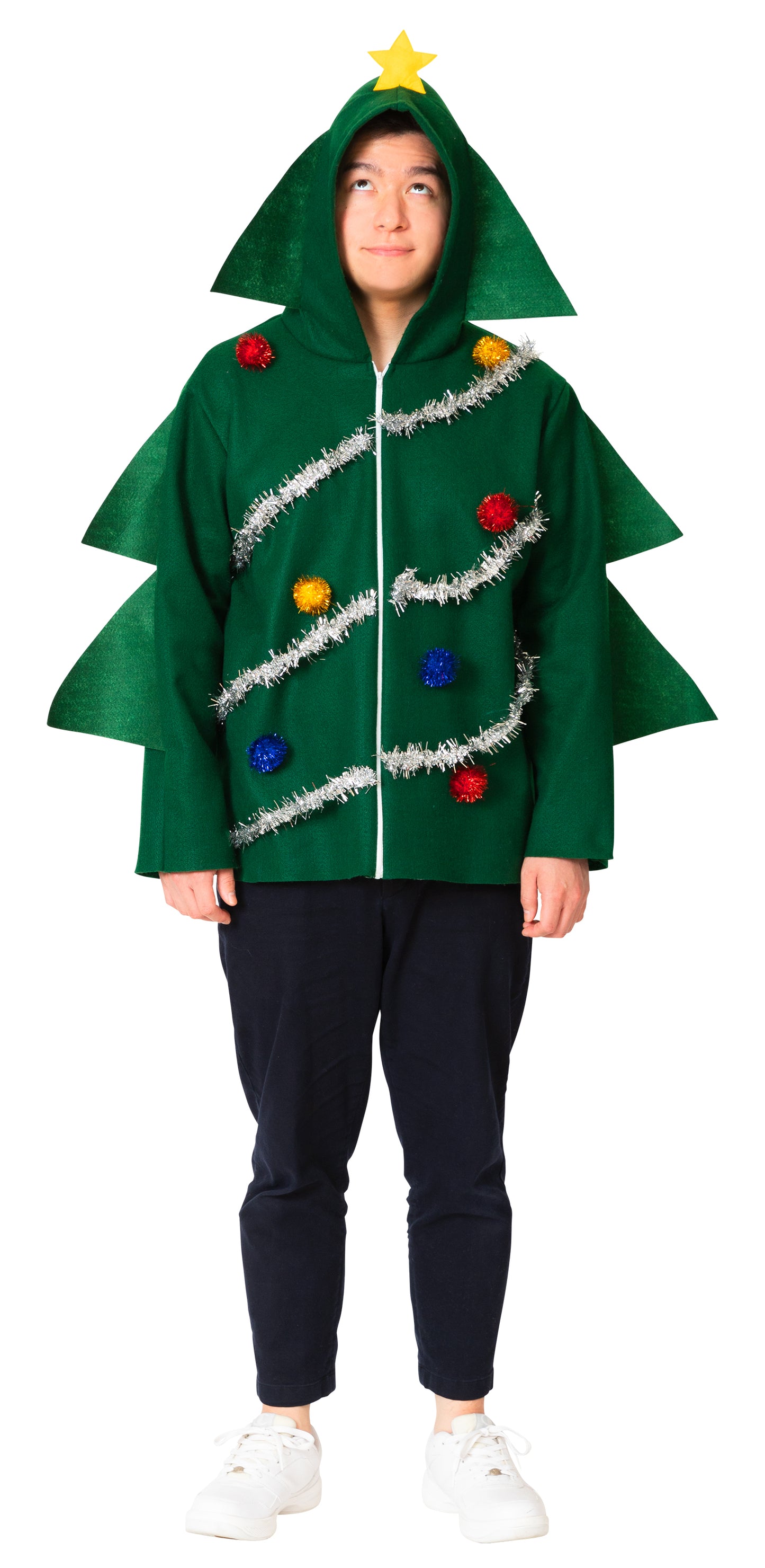 コスプレ クリスマス ツリー ツリーパーカー メンズ フリーサイズ グリーン【クリアストーン】
