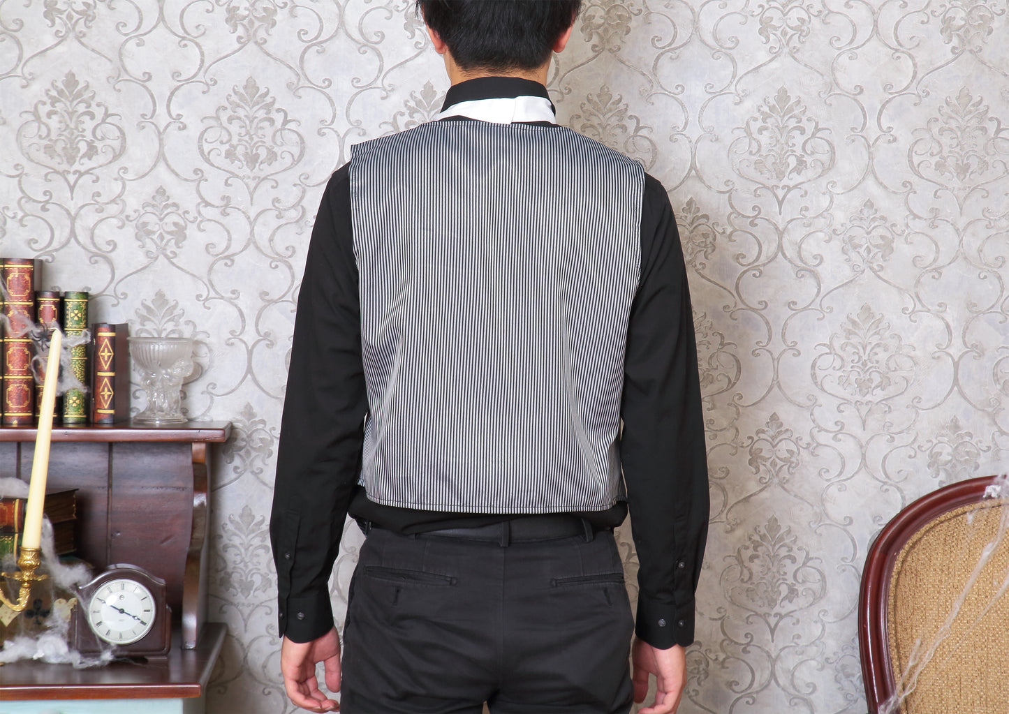 コスプレ小物 ハロウィン 吸血鬼 モノトーンヴァンパイア メンズ ブラック【クリアストーン】