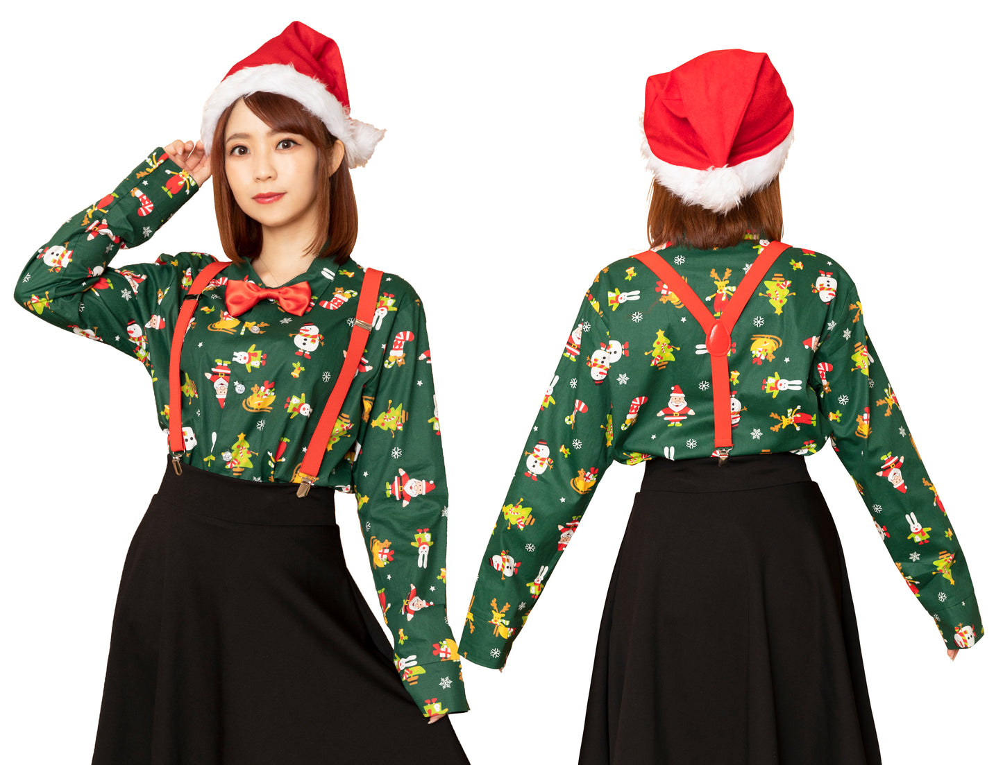 コスプレ クリスマス サンタ クリスマスシャツ シャツ ユニセックス フリーサイズ グリーン【クリアストーン】