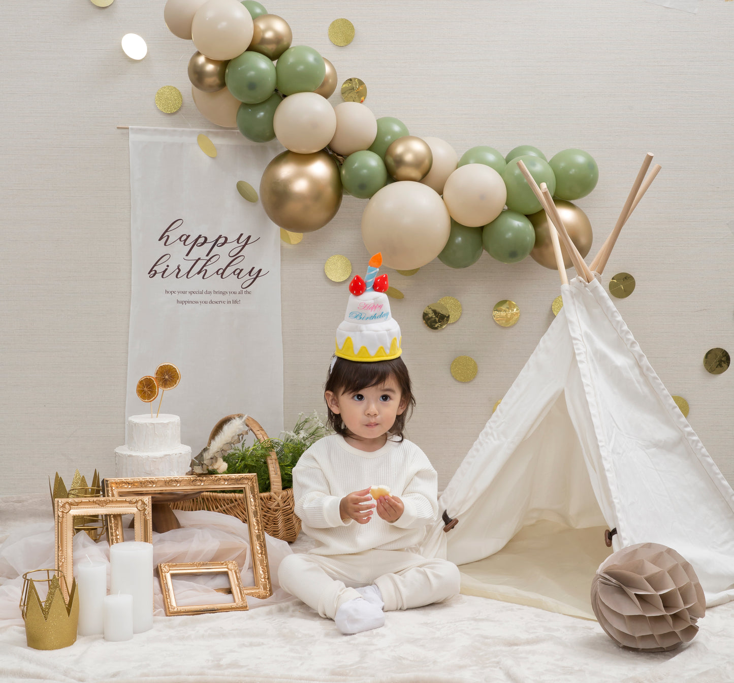 誕生日 お祝い 装飾 帽子 プティケーキハット ハッピーバースデー フリーサイズ【クリアストーン】