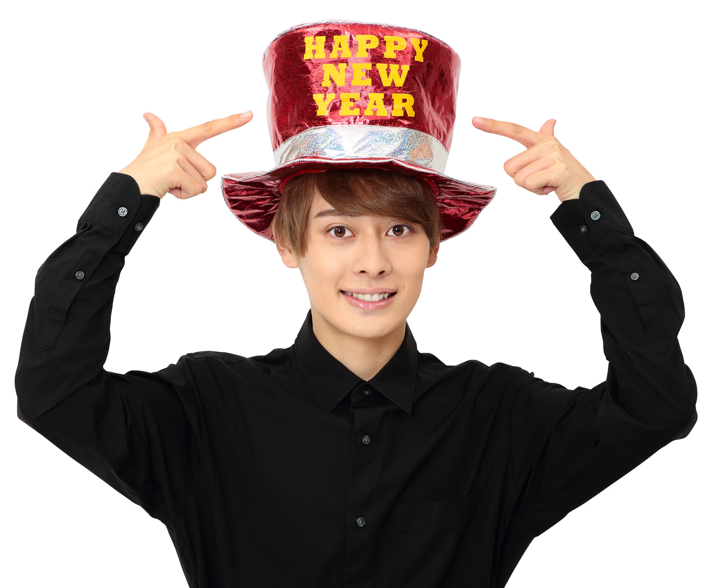 バラエティグッズ 帽子 正月 ハッピーニューイヤーシルクハット レディース フリーサイズ レッド【クリアストーン】