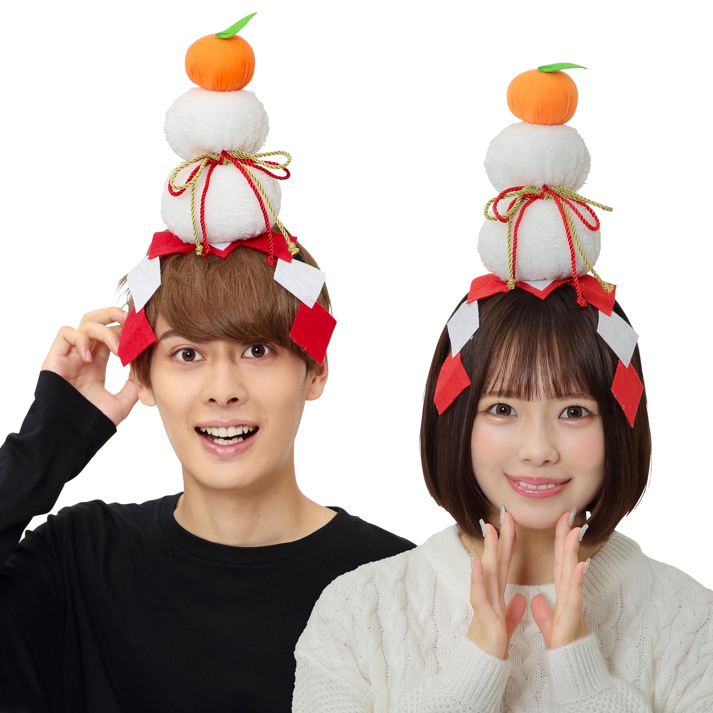 小物 鏡餅 正月 かがみもちカチューシャ ユニセックス フリーサイズ ホワイト【クリアストーン】