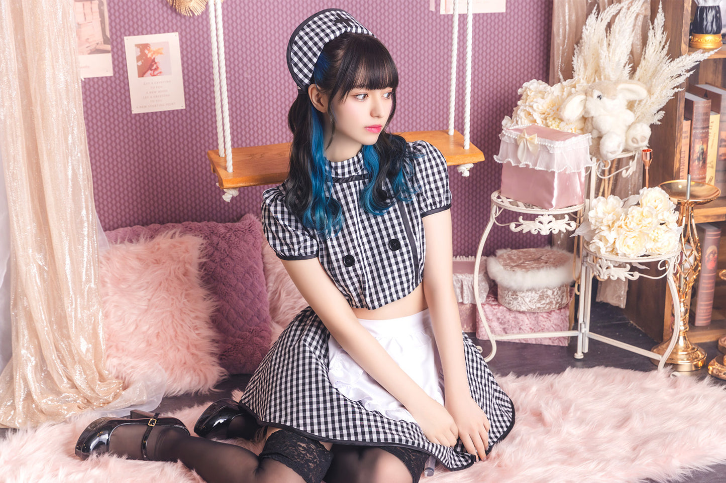 【多屋来夢ちゃん着用】 コスプレ ハロウィン メイド ナース リリパレ チェックナースメイド レディース フリーサイズ ブラック【クリアストーン】