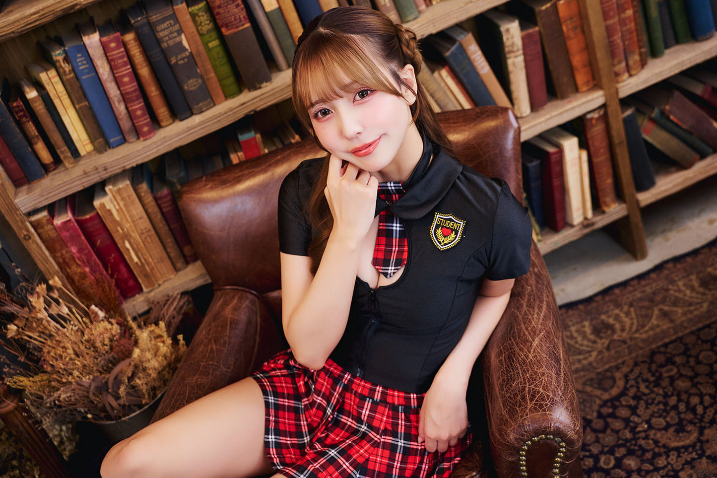 コスプレ 制服 SecretRose コルセットスクール レディース フリーサイズ ブラック レッド【クリアストーン】♡