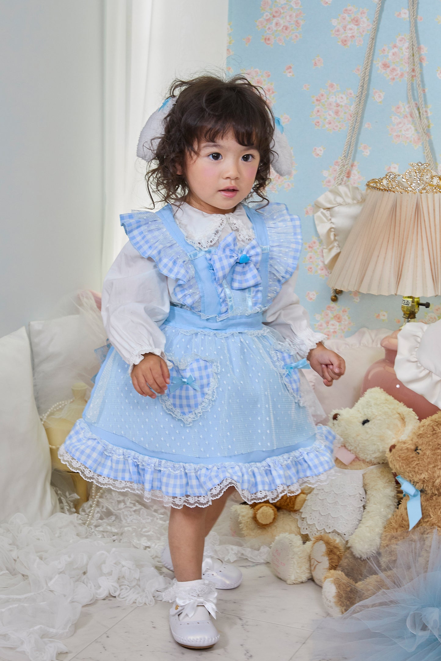 コスプレ ハロウィン うさぎ けもみみエプロン ロップイヤー ベビー 80cmブルー【クリアストーン】