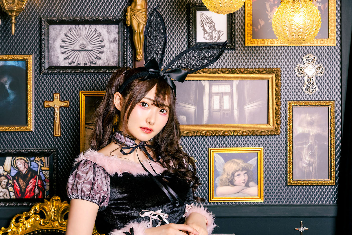 コスプレ ハロウィン うさぎ フロイマイン 愛情ピーチバニー レディース フリーサイズ ブラック【クリアストーン】♡