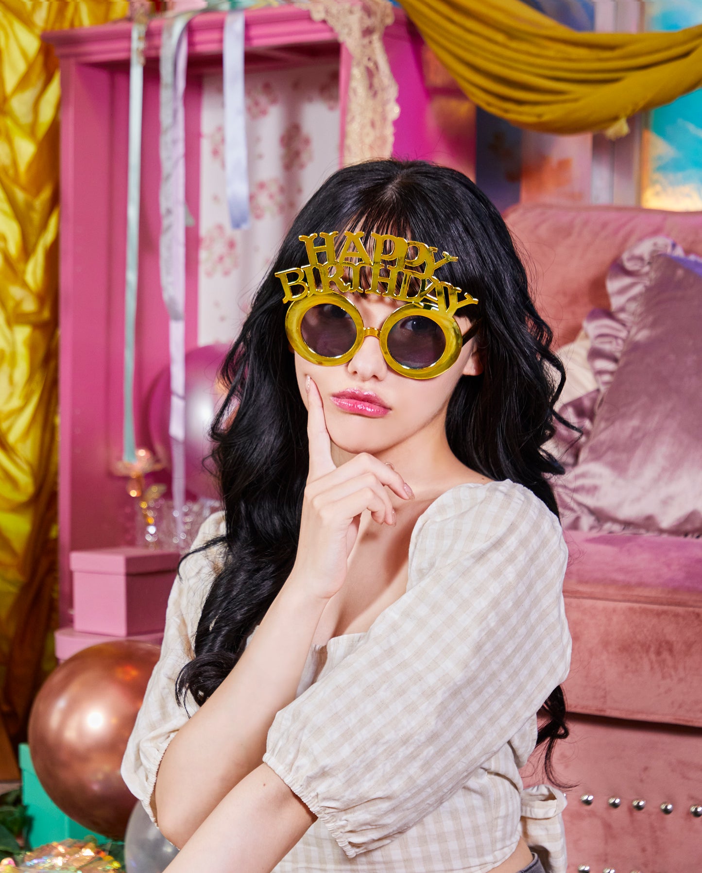 誕生日 お祝い 女子会 装飾 サングラス ハッピーバースデー フリーサイズ ポップ/ゴールド【クリアストーン】