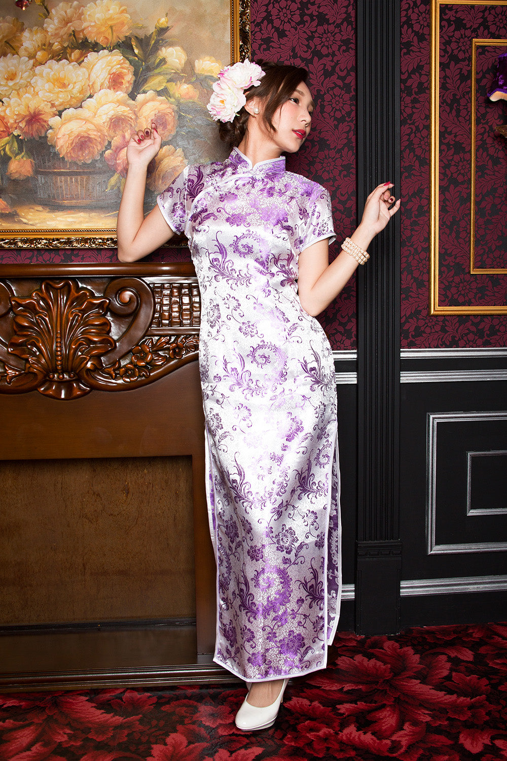 コスプレ チャイナドレス ロイヤルチャイナ ロング 全8色 S/M/L 【クリアストーン】