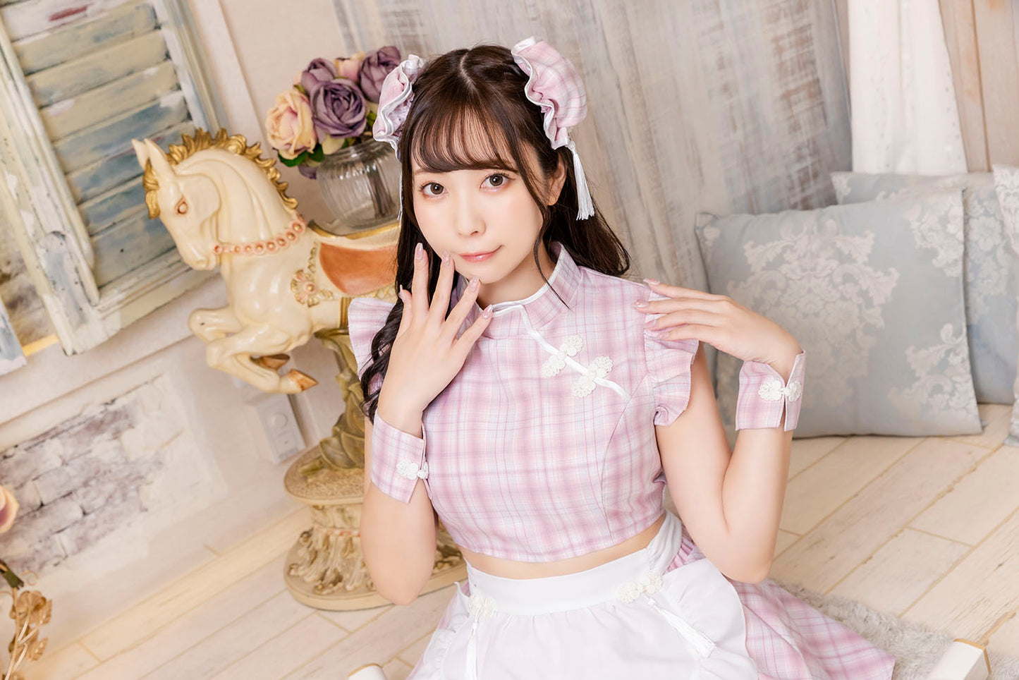 コスプレ ハロウィン メイド チャイナ リリパレ ミルキーチャイナメイド レディース フリーサイズ ピンク【クリアストーン】