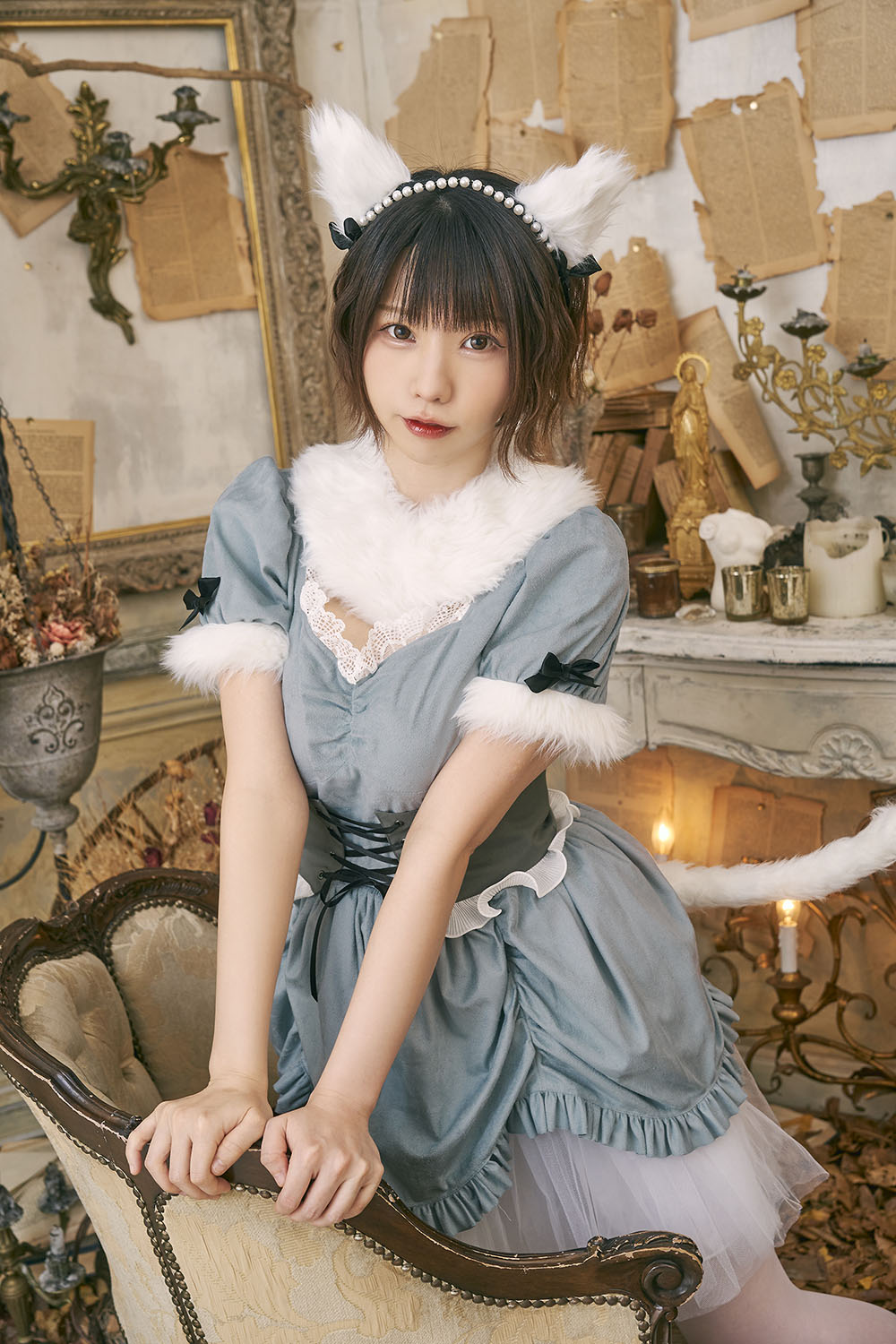 《えなこちゃん着用》コスプレ ハロウィン アニマル ねこ ダスティコンフィ キティ レディース フリーサイズ ブルー【クリアストーン】