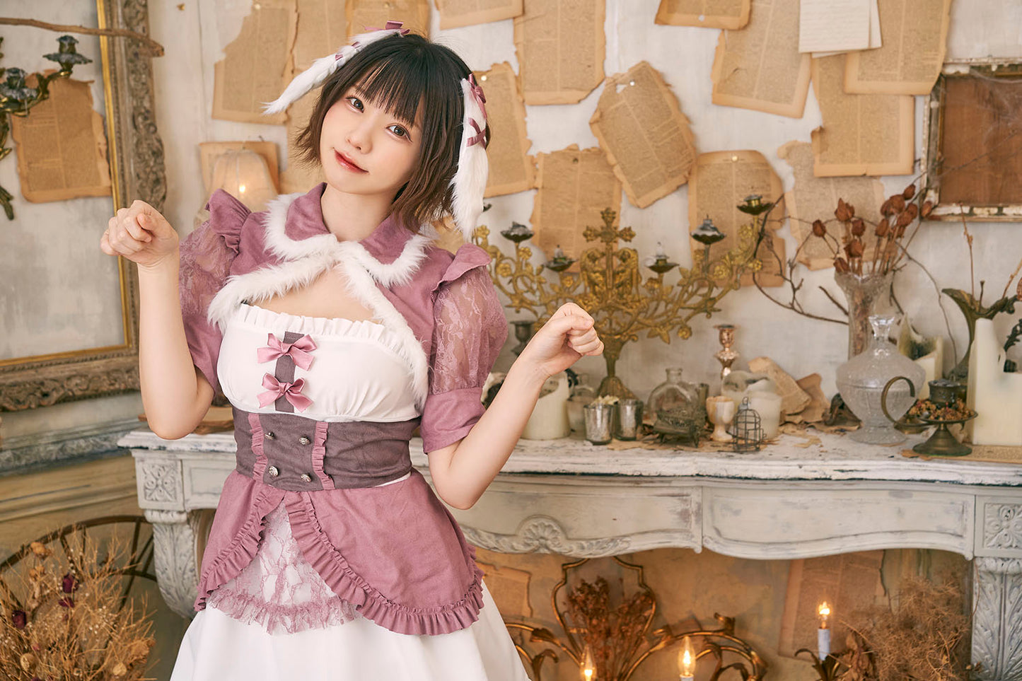 《えなこちゃん着用》コスプレ ハロウィン アニマル うさぎ ダスティコンフィ ラパン レディース フリーサイズ ピンク【クリアストーン】