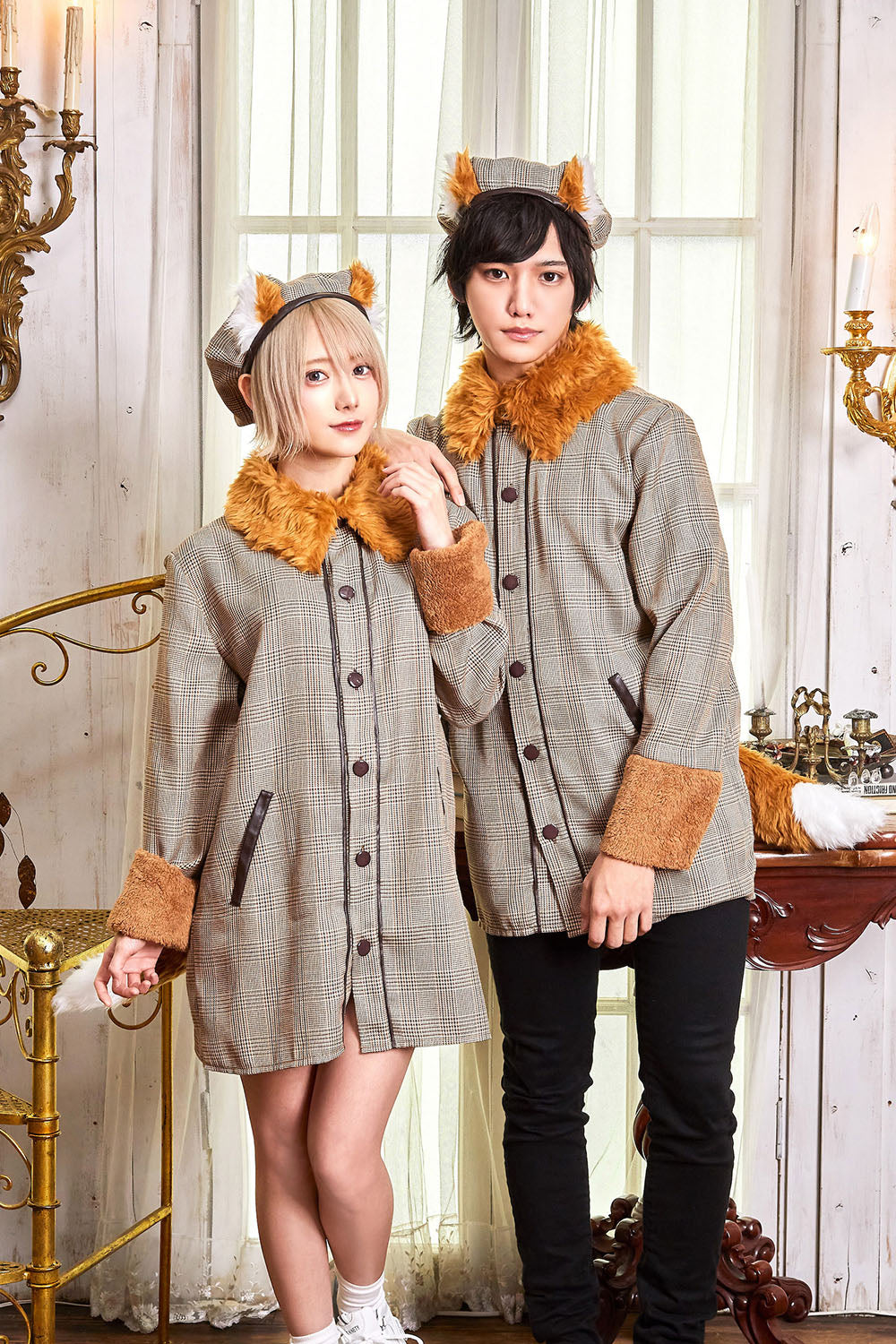 コスプレ ハロウィン アニマル ファングル きつね探偵シャツ ユニ