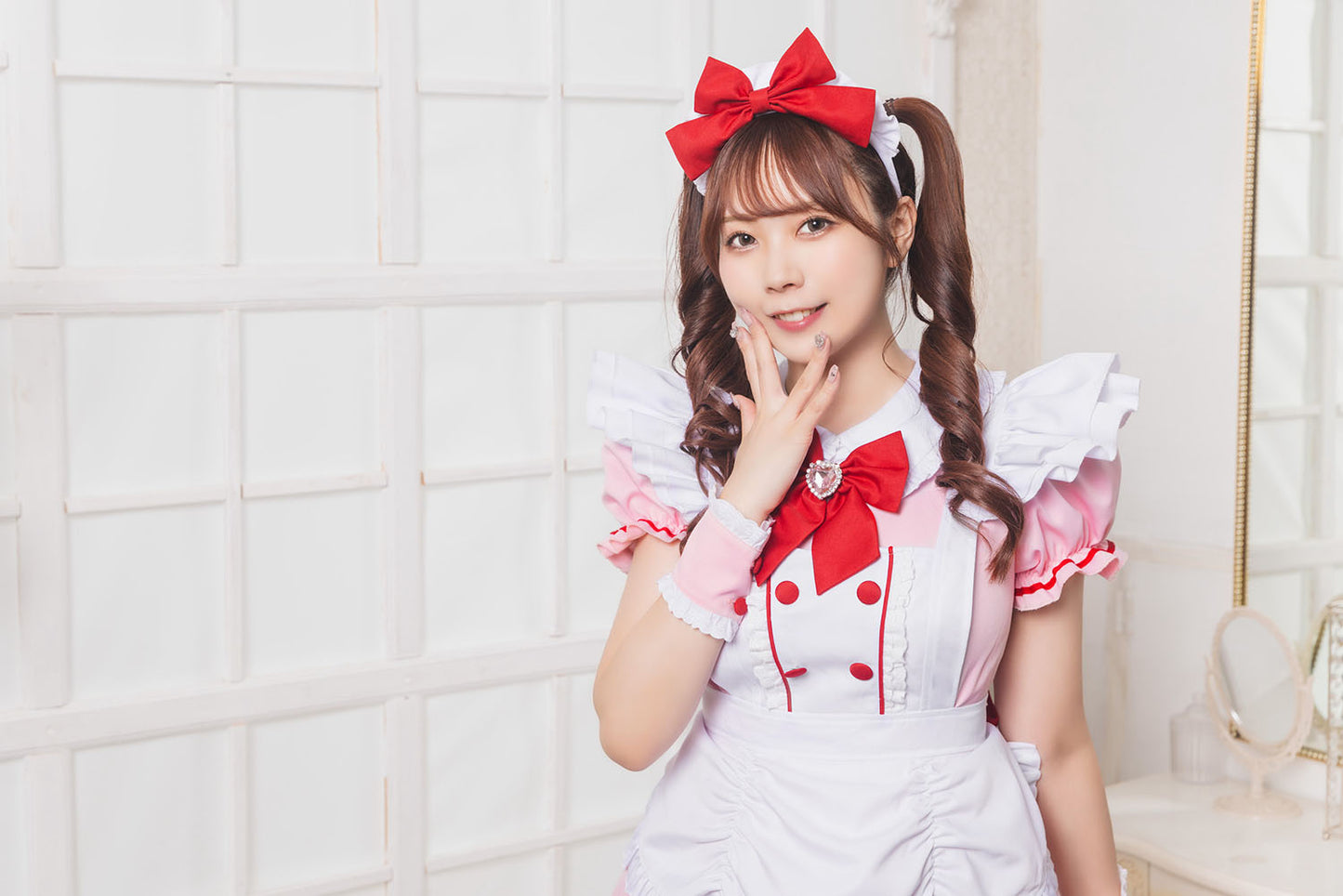 《ないるコラボ》コスプレ メイド 魔法少女 リリパレ マジカルリボンメイド レディース フリーサイズ ピンク【クリアストーン】