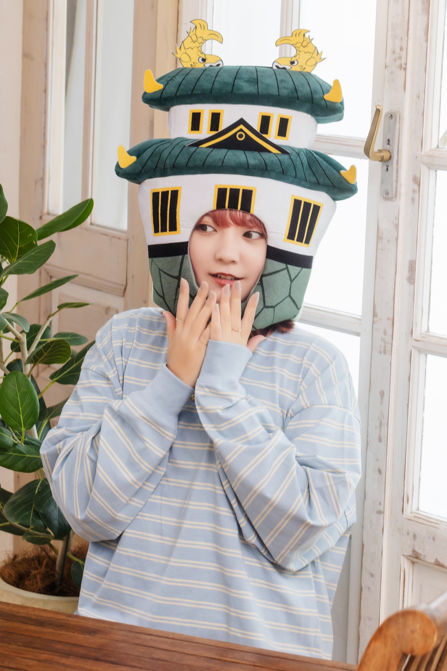 コスプレ小物 かぶりもの 被り物 お城 建物 かぶりもん お城かぶりもの ユニセックス フリーサイズ グリーン 【クリアストーン】