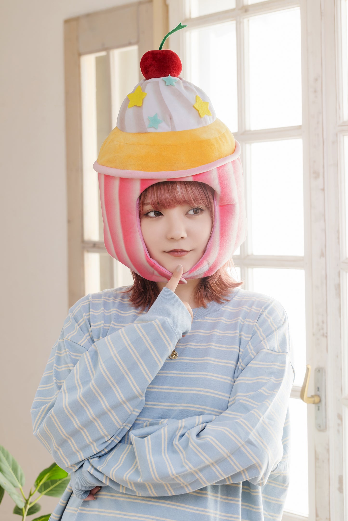 コスプレ小物 かぶりもの 被り物 カップケーキ たべもの かぶりもん カップケーキかぶりもの ユニセックス フリーサイズ ピンク 【クリアストーン】