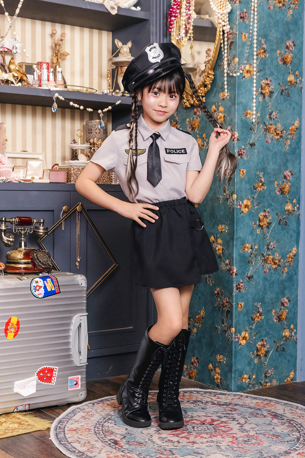 コスプレ キッズ ハロウィン グレイポリススカート 120/140 グレー