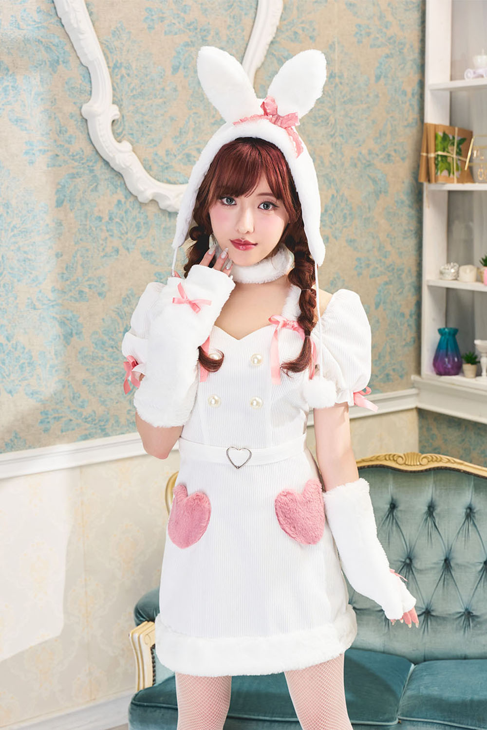 コスプレ アニマル うさぎ フラッフィープペ ピュアリーバニー レディース フリーサイズ ホワイト【クリアストーン】♡