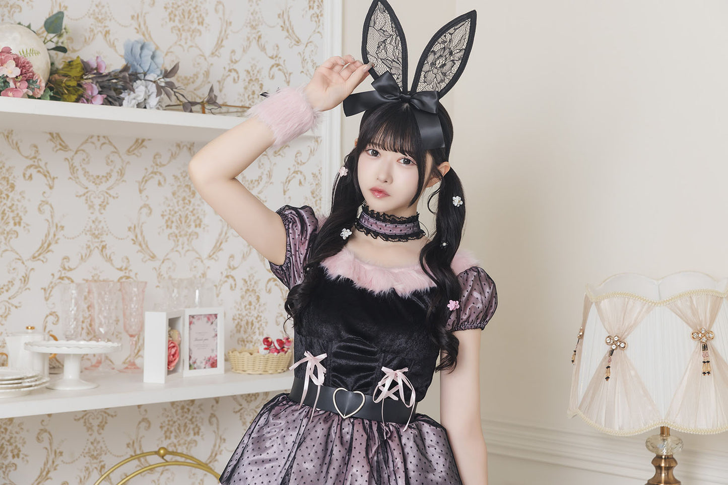 《JamsCollection着用》コスプレ ハロウィン うさぎ フロイマイン 愛情ピーチバニー レディース フリーサイズ ブラック【クリアストーン】♡