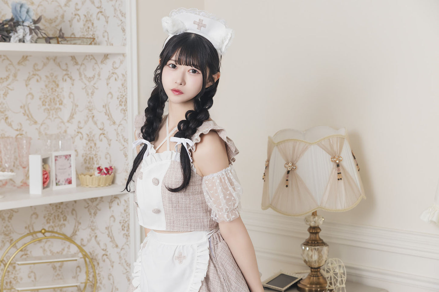 《JamsCollection着用》コスプレ メイド ナース リリパレ ミネットナースメイド レディース フリーサイズ ピンク【クリアストーン】