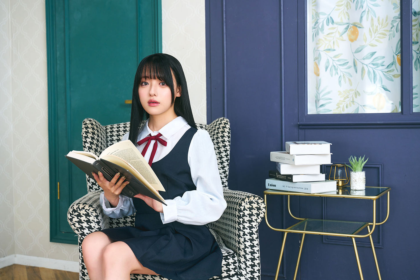 コスプレ 制服 オルチャンセーラー ワンピース ネイビー レディース フリーサイズ 【クリアストーン】♡