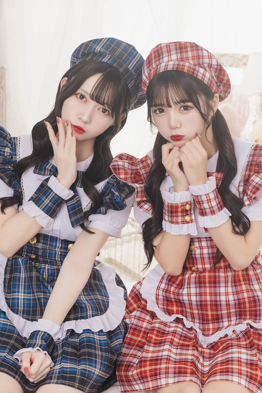 《JamsCollection着用》コスプレ リリパレ アイドルチェックメイド レディース フリーサイズ ネイビー/レッド 【クリアストーン】♡