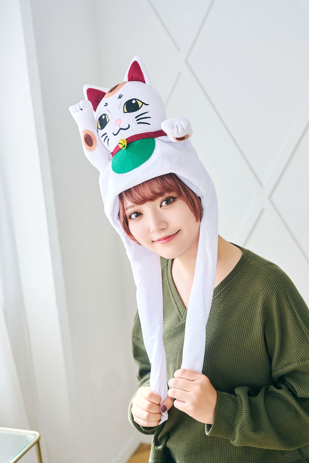 コスプレ小物 ねこ パタパタハット 招き猫 ユニセックス フリーサイズ ホワイト【クリアストーン】