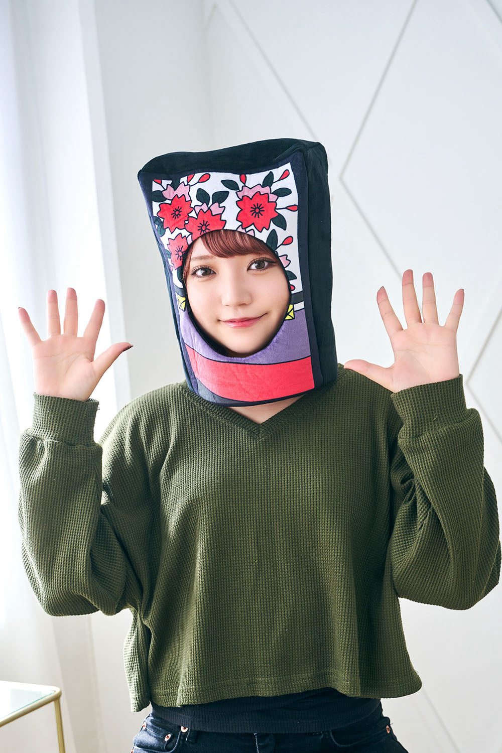 コスプレ小物 かぶりもの 被り物 かるた かぶりもん 花札かぶりもの ユニセックス フリーサイズ ブラック【クリアストーン】