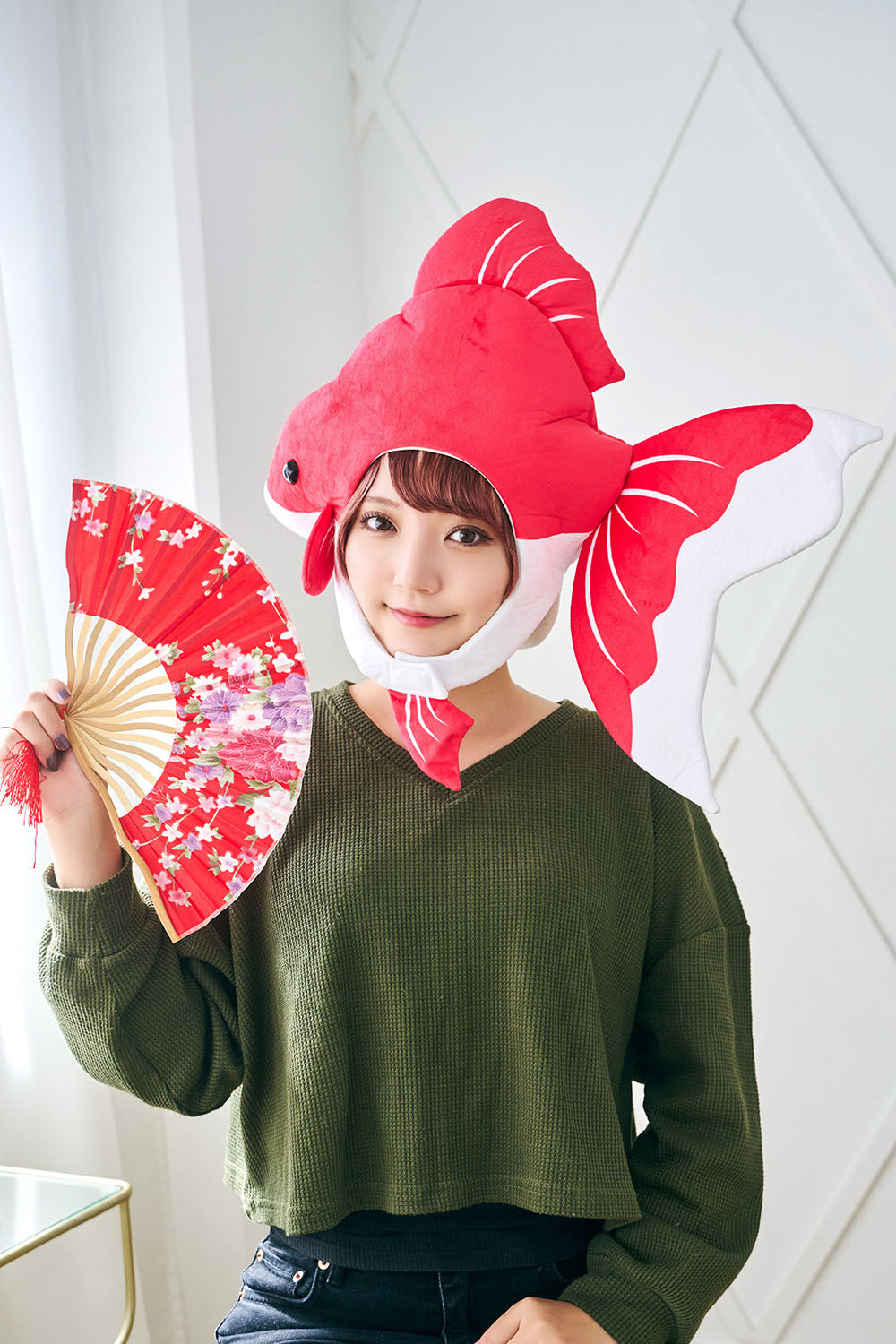 コスプレ小物 かぶりもの 被り物 きんぎょ かぶりもん 金魚かぶりもの ユニセックス フリーサイズ レッド【クリアストーン】