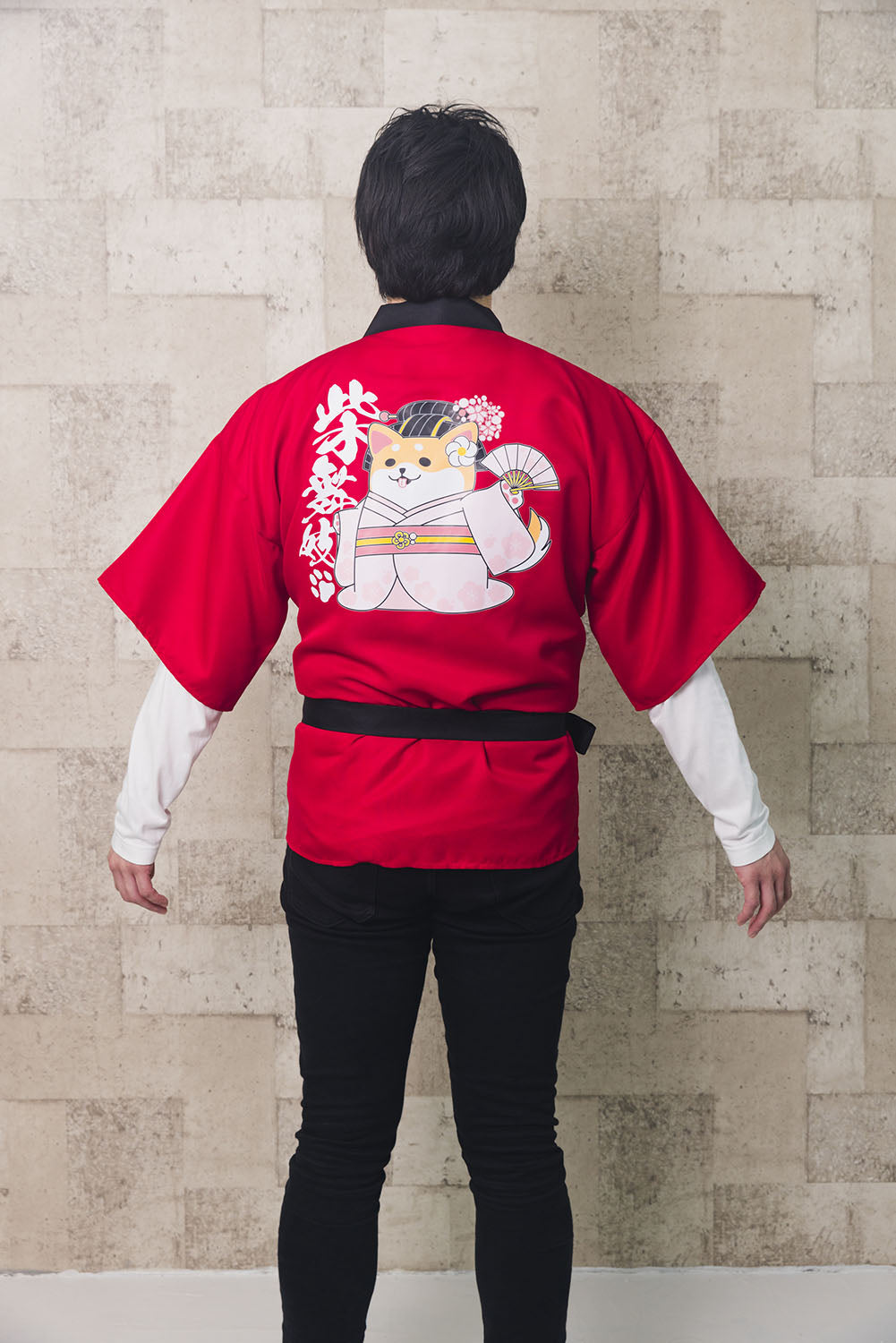 コスプレ はっぴ 柴侍/柴舞妓 ユニセックス フリーサイズ ネイビー/レッド【クリアストーン】