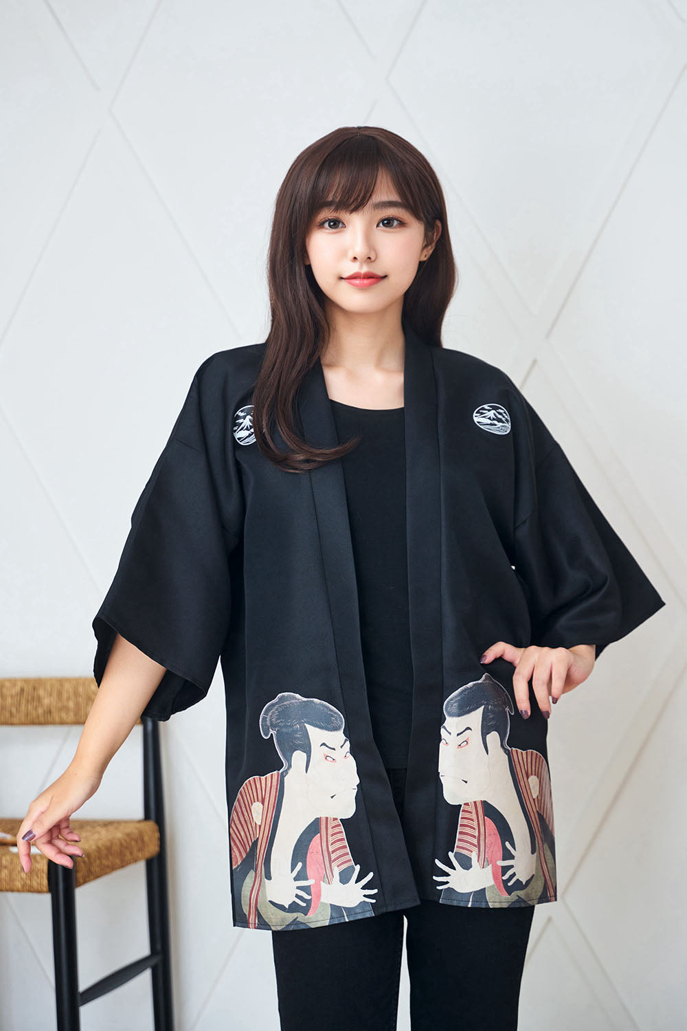 コスプレ はっぴ 北斎浮世絵/写楽浮世絵 ユニセックス フリーサイズ ネイビー【クリアストーン】