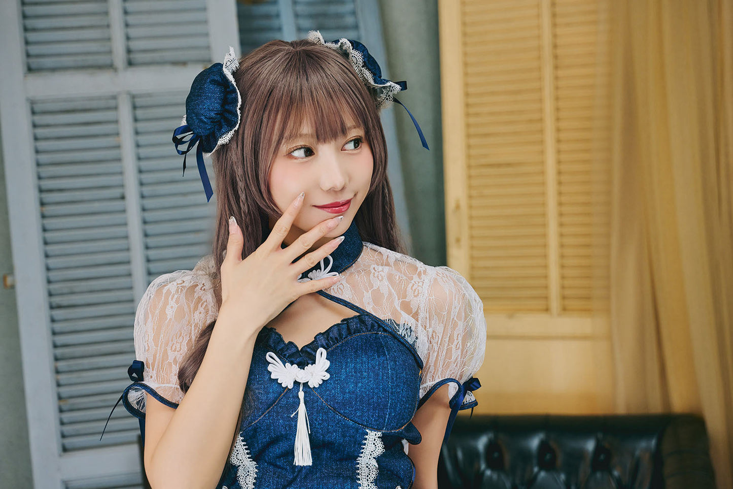 コスプレ チャイナ シュガーウィップ デニムライクチャイナ レディース フリーサイズ ネイビー【クリアストーン】♡