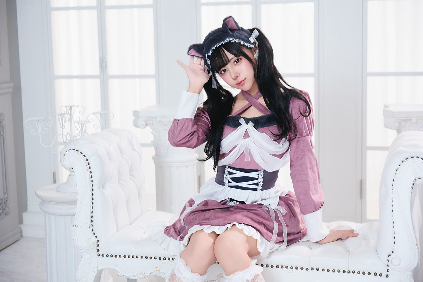 コスプレ ハロウィン ねこ 骸骨 ダスティコンフィ スケルトンキャット レディース フリーサイズ ピンク 【クリアストーン】