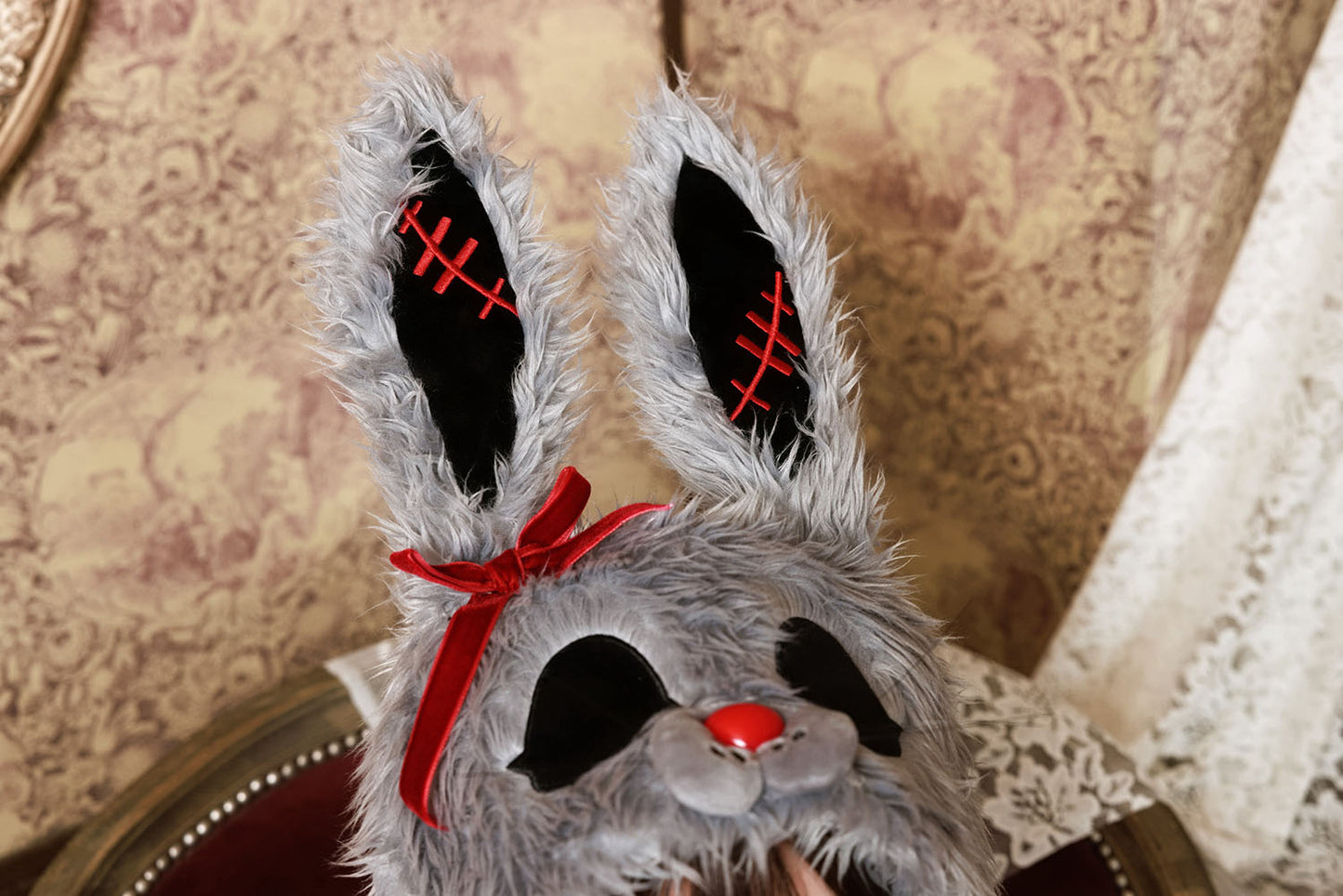 コスプレ小物 ハロウィン 帽子 うさぎ パタパタハット ホラーラビット ユニセックス グレー 【クリアストーン】