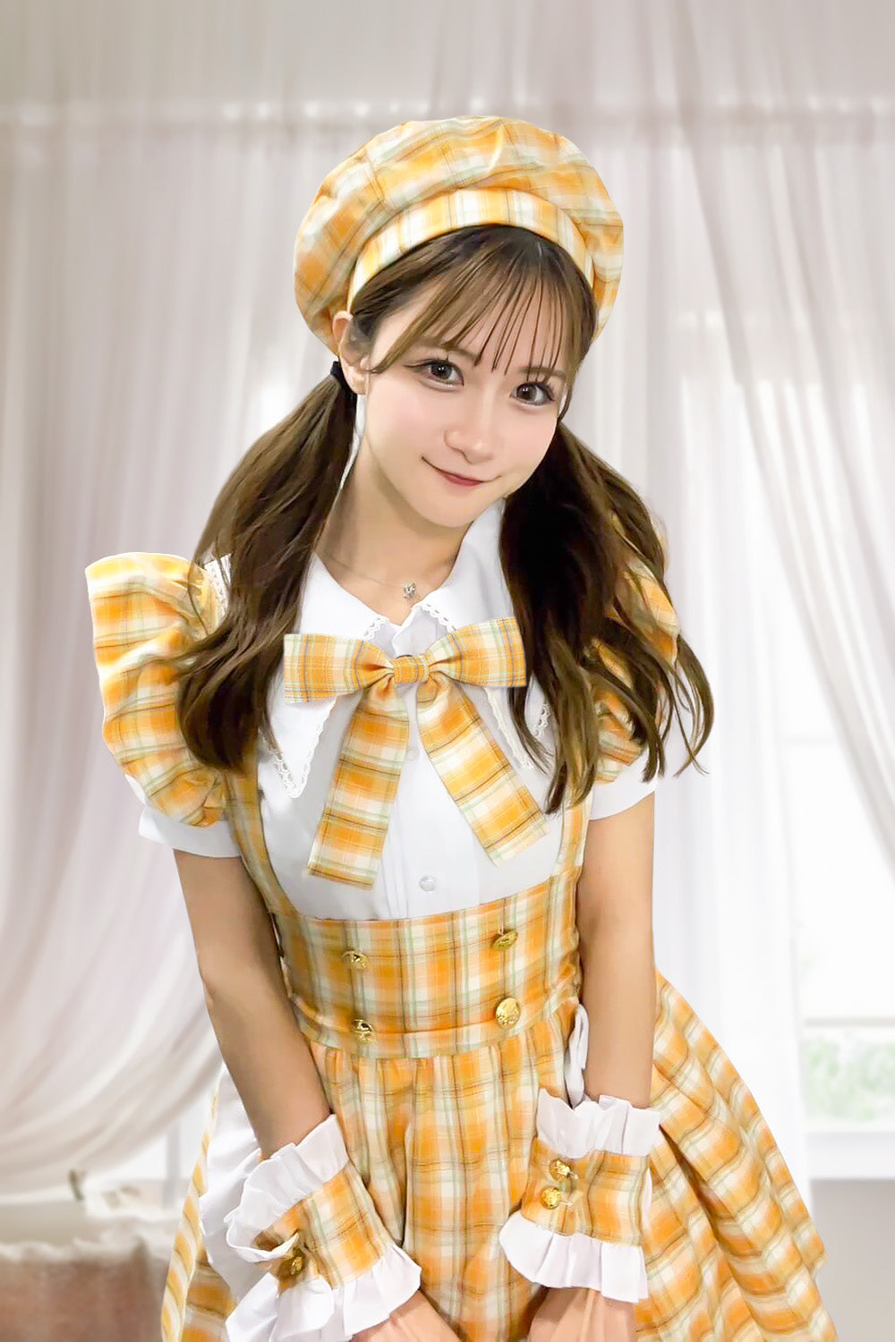 《JamsCollection着用》コスプレ リリパレ アイドルチェックメイド レディース フリーサイズ オレンジ 【クリアストーン】♡