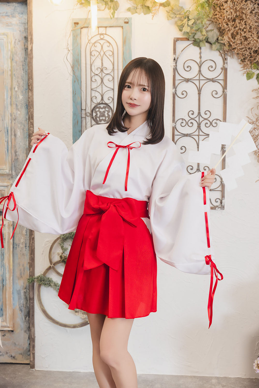 コスプレ 巫女さん 巫女 ミニ レディース フリーサイズ レッド【クリア