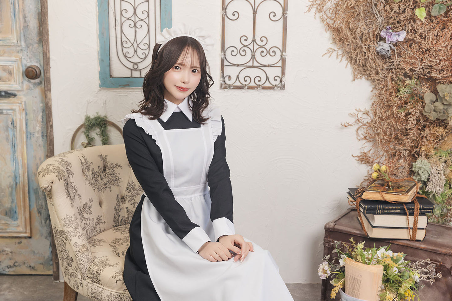 コスプレ メイド ロングメイド レディース M ブラック【クリアストーン】