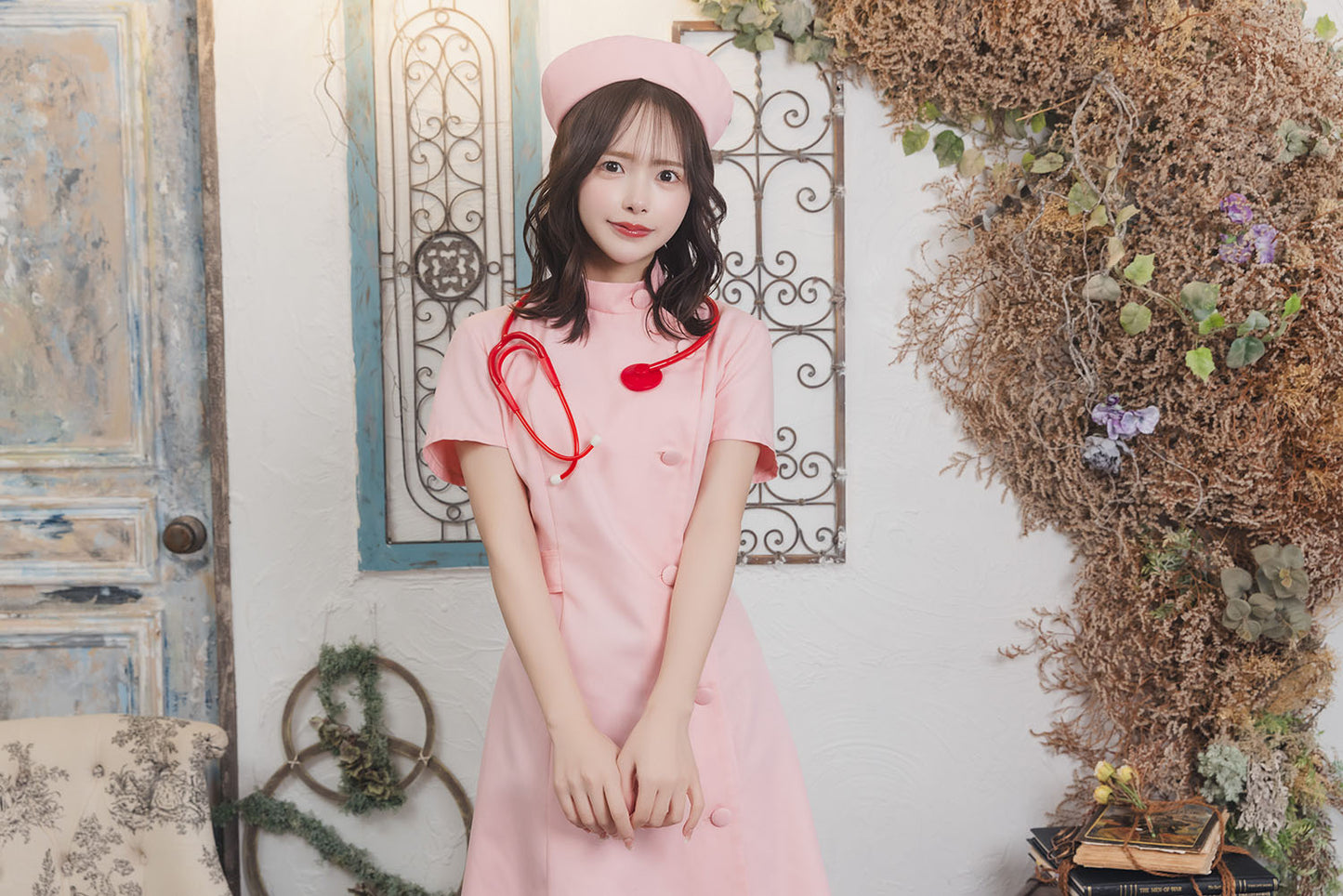 コスプレ ナース 看護師 ホワイト/ピンク レディース S M L 【クリアストーン】