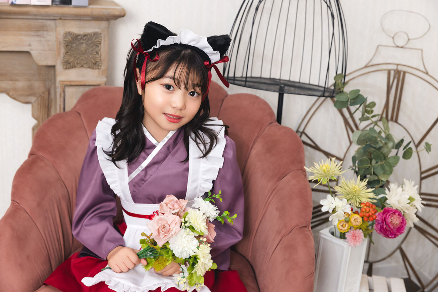 コスプレ ハロウィン アニマル ねこ ハイカラメイド キッズ 120cm/140cm ブラック【クリアストーン】