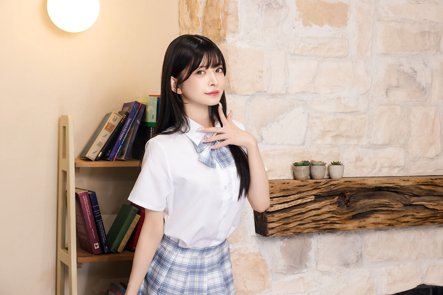 コスプレ 制服 シェリーズクローゼット チェックリボン制服 レディース フリーサイズ ブルー【クリアストーン】