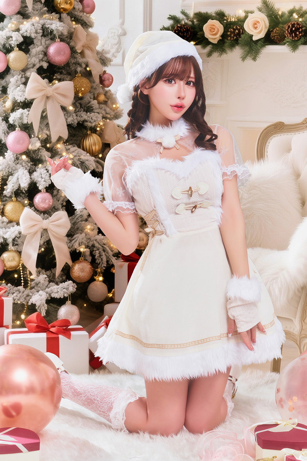 Jewels クリスマスサンタコスプレ　ホワイト　Lサイズ 白・ホワイト サンタコスプレ 通販 - ドレスショップ Jewels（ジュエルズ）