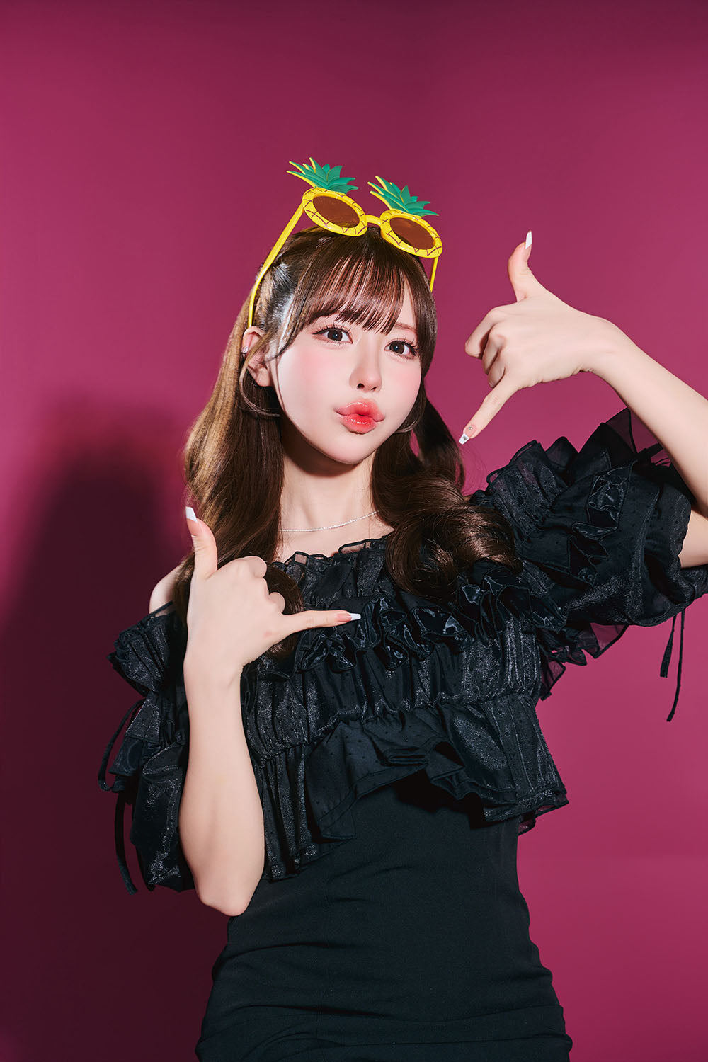 コスプレ小物 誕生日 たべもの バースデー サングラス チェリー/パイン ユニセックス イエロー/レッド【クリアストーン】