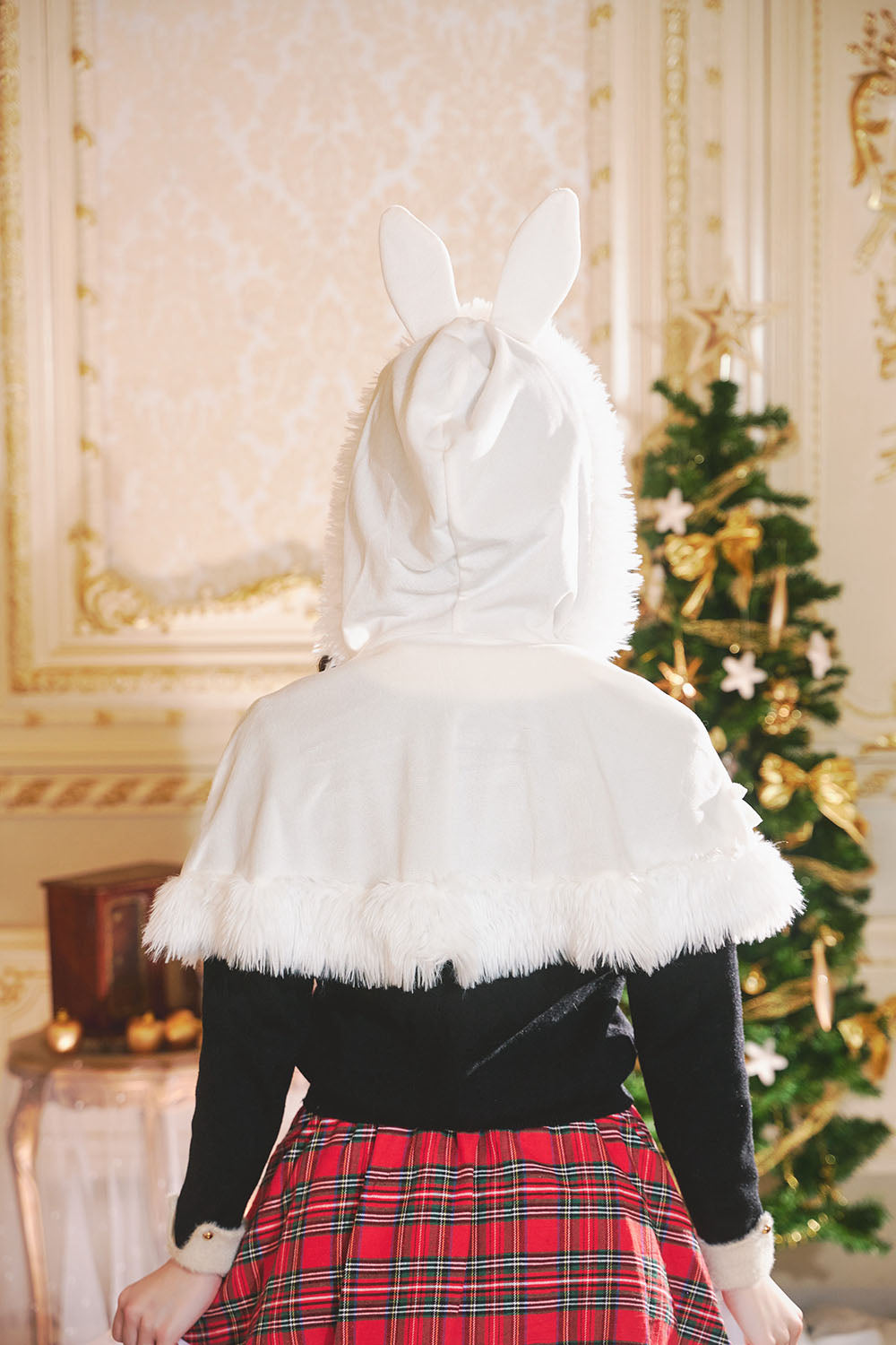 コスプレ クリスマス フリルリボンうさぎケープ レディース ホワイト 【クリアストーン】