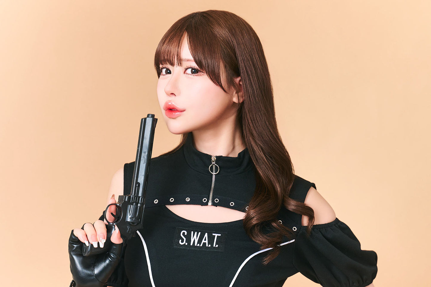 コスプレ トッピングトップス スワット レディース フリーサイズ ブラック【クリアストーン】♡